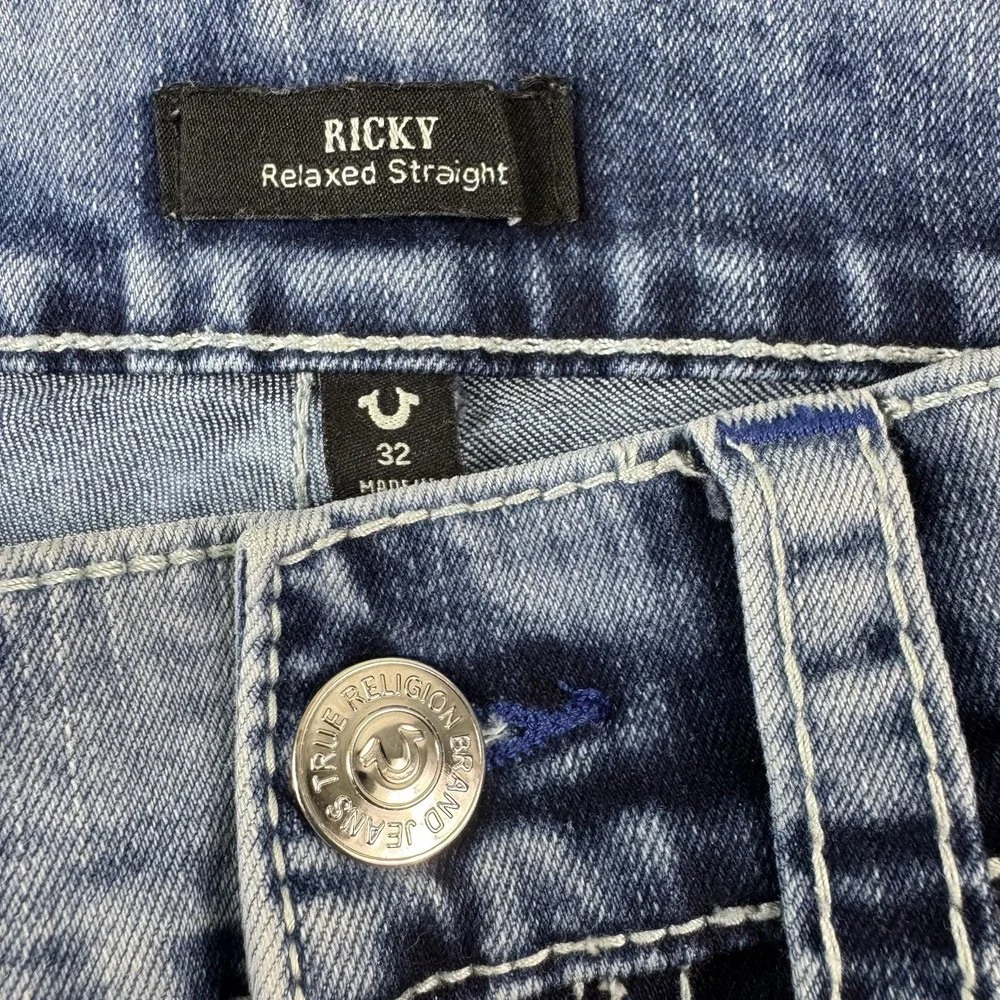 True Religion Ricky Relaxed Straight Acid Wash Cutoff Denim Shorts Mens 32